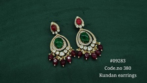 09283Kundan <b>Dangle</b> <b>Earrings</b> Doublet stone <b>earrings</b> <b>Gold</b> Plated Brass Oval Stone <b>Dangle</b> <b>Earrings</b> for Women Party Jewelry - Product Image 5