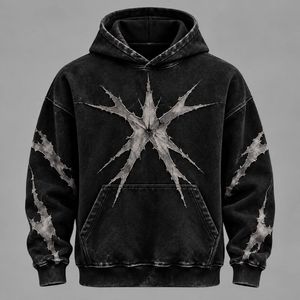 Men's <b>Gothic</b> <b>Hoodie</b> Black Cotton Regular Fit Solid Eco-Friendly Breathable Sublimation Design Washed French Terry Raglan Sleeve - Product Image 1