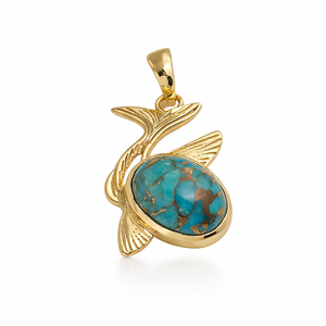 Pendentif Queue de Baleine en Turquoise Naturelle, Orné de Dorure, Bijou Artisanal Inspiré de l'Océan, Pierre Précieuse de Créateur, Cadeau Unique pour Femme - Product Image 1