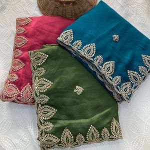 Hermoso Sari de Chifón con Bordado y Borde de Encaje, con Blusa de Diseñador, Precio al por Mayor por Royal Export - Product Image 6