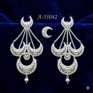 Boucles d'oreilles géométriques pour femmes, style vintage en argent tibétain, bijoux de fête de luxe plaqués or corail A-55040 - Product Image 6