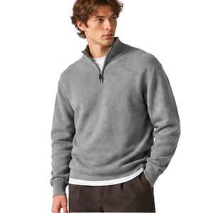 <b>Mens</b> Grey Quarter Zip Jumper Knitted Sweater Stand Collar Long Sleeve <b>Pullover</b> Casual Winter Warm Soft Knitwear Premium Fit Tops - Product Image 1