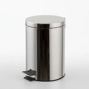 Stainless Steel Pedal Waste <b>Bin</b> with Lid Silver Round Dustbin for Home Office Bathroom Kitchen Hotel Commercial Use - Product Image 2