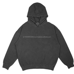 2023 Men's Women Hoodies Black Cotton Heavyweight Hoodie Custom Distressed Acid Wash <b>Vintage</b> OEM Service Plain Dyed Technique - Product Image 1
