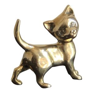 Golden Brass Cat <b>Table</b> Centerpiece Modern Decorative Statue For Dining Room Console Shelf And Interior Decoration - Product Image 3