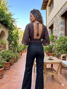 Blusa Corta Bohemia para Mujer, Cuello en V, Manga Kimono, Estampado Floral, 100% Algodón Tejido, Corte Holgado, Primavera Verano, Color Personalizado - Product Image 5