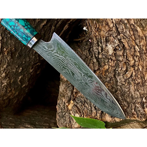 Cuchillo de Chef Personalizado Hecho a Mano Burraq con Hoja de Acero de Damasco de 8 Pulgadas, Mango de Madera y Funda de Cuero - Regalo para Chef - Product Image 6