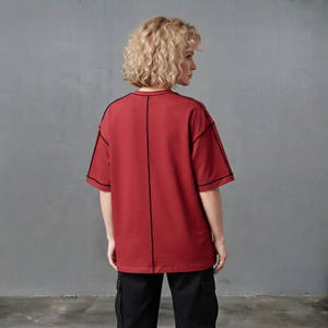New Article Women's Oversized Red T-<b>Shirt</b> Crew Neck Short Sleeve Loose Fit <b>Flame</b> Logo Printed 100% Cotton Jersey Breathable - Product Image 2