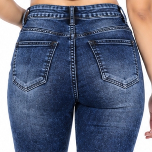 Jean en denim délavé pour femme, coupe slim, extensible, toucher doux, finition délavée, taille confortable, style décontracté - Product Image 5