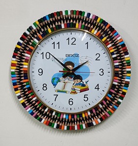 Handmade Colorful Pencil Wall <b>Clock</b> Round Analog Quartz <b>Clock</b> for Living Room Home Decor Modern Design MDF Frame - Product Image 4