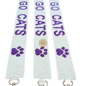 กระเป๋าถือ Go Wildcats สีน้ำเงินรอยัล ขาว ทำมือ ผ้าโพลีเอสเตอร์ ปักลูกปัด สายสะพายถอดได้ ผลิตจากโรงงาน - Product Image 3