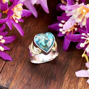Bague en argent sterling 925 avec pierre précieuse naturelle turquoise bleue en forme de cœur, style bohème, bijoux fins faits à la main pour les fêtes - Product Image 4