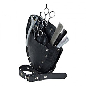 Étui à outils de barbier en cuir noir avec pochette pour ciseaux, peignes et tondeuse, pour ensemble d'outils de coiffure - Product Image 1
