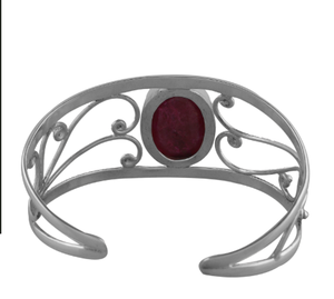Bracelet manchette en argent sterling 925 avec quartz rubis, pierre précieuse rouge naturelle, jonc ouvert fait main, bijou élégant et distinctif pour femme - Product Image 3