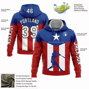 Sudadera con Capucha de Béisbol de Puerto Rico para Hombre, Personalizada con Nombre y Número, Impresión por Sublimación, Roja, Blanca y Azul, Informal, con Bolsillo - Product Image 2