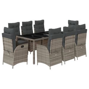 Set da pranzo Patio in Rattan grigio 9 pezzi con cuscini Set da giardino - Product Image 2