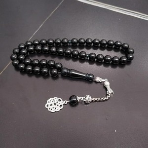 Chapelet de prière religieux en résine fait main, vert foncé, avec breloque nœud argenté, Tasbih musulman de créateur émaillé - Product Image 5