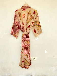 Robe Kimono Sari en soie d'été faite à la main Style de vie quotidienne vintage pour les saisons de printemps et d'automne - Product Image 3