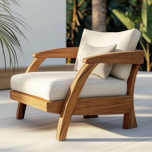 Chaise longue en teck de qualité supérieure avec coussin en tissu - Product Image 1