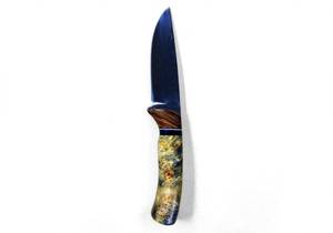 Handcrafted dark blued acid <b>etch</b> steel drop point utility <b>tool</b> with Stabilized Burl Wood Segmented Handle - Product Image 1