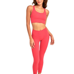 Conjunto de Yoga Personalizado para Mujer con Logotipo Frontal, 2 Piezas, Spandex/Poliéster, Color Sólido, Talla Grande, Ropa Deportiva para Gimnasio, Entrenamiento, Fitness, Cintura Elástica, OEM - Product Image 1