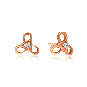 Boucles d'oreilles clous en or rose 18 carats, triple boucle, diamant de laboratoire taille ronde, bijoux fins modernes pour femme - Product Image 3