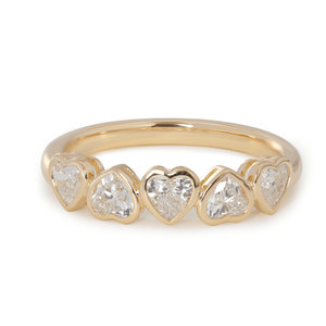 Anillo de Oro Amarillo de 14K con Diamante Cultivado en Laboratorio en Forma de Corazón de 4mm, Anillo de Boda Romántico de Lujo con Engaste de 5 Piedras en Bisel, Media Eternidad - Product Image 2