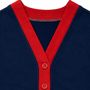 Cardigan en tricot pour femmes, couleur contrastée bleu marine et rouge, col en V, manches longues, fermeture à boutons, coupe classique, toutes saisons - Product Image 2