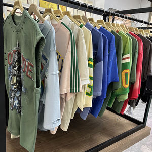 เสื้อยืดคอตตอนหนาน้ำหนักมากทรงโอเวอร์ไซส์สำหรับผู้ชาย พิมพ์โลโก้ตามสั่ง สไตล์วินเทจ ซักสองชั้น แขนยาว ประดับคริสตัล - Product Image 3