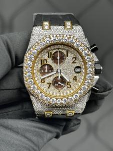 Luxury Moissanite <b>Iced</b> <b>Out</b> Chronograph <b>Watch</b> Gold Silver Tone Fully Paved Dial Bling Statement Hip Hop Timepiece - Product Image 4