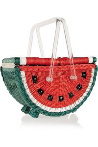 Creative Watermelon Rattan Picnic <b>Basket</b> Half Moon Shaped Handcrafted <b>Wicker</b> Wine <b>Storage</b> Hamper Clear Acrylic Handles Gift Box - Product Image 3