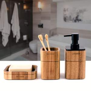 Ensemble d'accessoires de salle de bain en bois écologique de qualité supérieure, porte-brosse à dents, porte-savon, poubelle, organisateur pour la maison, l'hôtel - Product Image 1