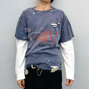T-shirt personnalisé pour homme, style hip-hop vintage, délavé à l'acide, effet usé, 100% coton gaufré 240 grammes, manches longues, effet soleil délavé, coupe oversize - Product Image 3