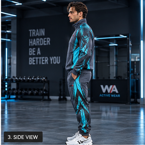 Survêtement coupe-vent gris bleu pour homme, à blocs de couleur, fermeture éclair intégrale, sportif, athlétique, séchage rapide, respirant, OEM, vente chaude - Product Image 3