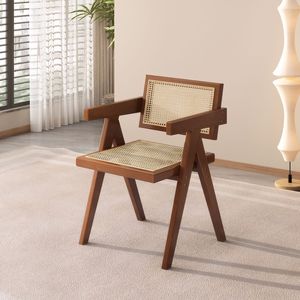 Set di 2 Sedie da Pranzo Moderne Stile Mid-Century, Comode Poltrone in Rattan con Braccioli in Legno per Esterni e Camera da Letto - Product Image 3