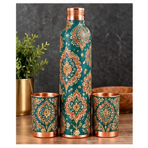 Botella de Agua de Cobre con Estampado Floral y de Aves Coloridas, con Tazas a Juego, Portátil para Viajes - Product Image 6