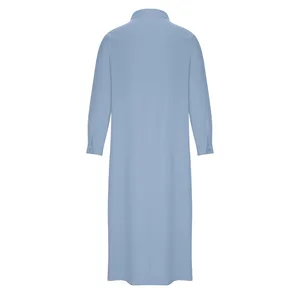 เสื้อคลุมอาหรับสำหรับผู้ชายมุสลิม ผ้าฝ้าย ระบายอากาศได้ดี ลายเรียบ แห้งเร็ว ความยาวระดับข้อเท้า เหมาะสำหรับเดือนรอมฎอน เสื้อผ้าอิสลามสมัยใหม่ สไตล์ดูไบ - Product Image 4