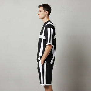 Conjunto de 2 piezas para hombre de 310GSM, ecológico, de secado rápido, con rayas blancas, logotipo bordado personalizado, corte holgado. - Product Image 5