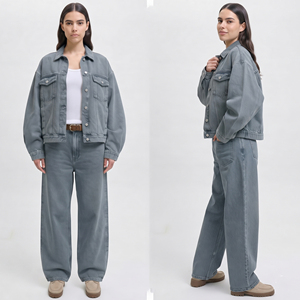 Custom Denim 2-Piece Jeans <b>Jacket</b> and Pants Set Wash Fashion Jeans Logo <b>Jacket</b> Pants Autumn Denim Sets Manufacturer - Product Image 5