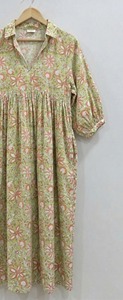 Hand Block Print Cotton Midi <b>Dress</b> Women <b>Summer</b> <b>Boho</b> Floral Casual Loose Fit Handmade Indian <b>Dress</b> Breathable Soft Fabric - Product Image 2
