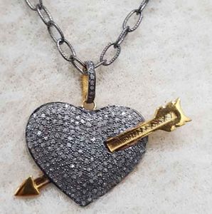 Pendentif Cœur Verrou Éternel en Argent Sterling 925, Plaqué Rhodium Noir Vintage, Diamant Certifié Taille Unique Pavé, 45x26MM - Product Image 1