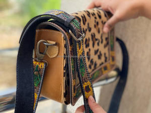 Hand Tooled Leather Bag Handbag Sling Bag Tooled <b>Leopard</b> Fur Leather Purse Women Leather Bags - Product Image 5