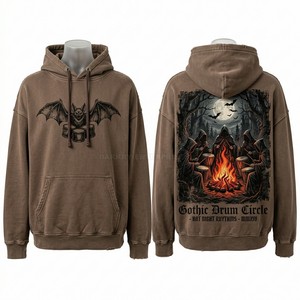 <b>Brown</b> Vintage Wash Hoodie Custom Bat Drummer Print Streetwear Heavyweight Oversized Fleece Pullover Mens Apparel Manufacturer - Product Image 1