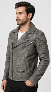 <b>Men's</b> Premium Leather <b>Biker</b> Moto <b>Jacket</b> Slim Fit Winter Solid Color Acid Wash Zipper Front Logo Windproof Heated Outerwear - Product Image 2