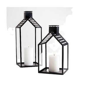 Decorative <b>Set</b> of 2 Wicker Iron Black Matte <b>Lantern</b> High Quality Home Decor Party Used Christmas Candle <b>Lantern</b> - Product Image 1