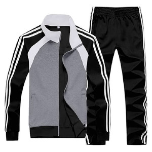 Conjunto Deportivo de Hombre al por Mayor de Alta Calidad con Rayas Laterales, Chaqueta con Cremallera de Forro Polar Tricot y Pantalones Jogger con Bloques de Color - Product Image 1