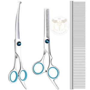 Tijeras de Peluquería Canina de Acero Inoxidable, Resistentes, para Diestros, 23 Dientes, Tijeras de Entresacar Profesionales, Juego de Peines Curvos 3 en 1 para Perros - Product Image 1