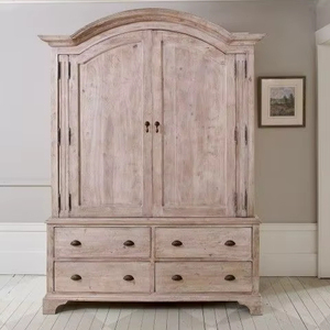 Luxury Handcrafted Solid Wood 2 Door <b>Wardrobe</b> with 4 Lower Drawers Rustic Distressed Ash Armoire - Product Image 1