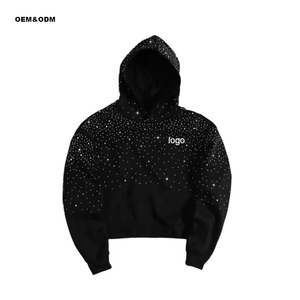 Sudadera con Capucha para Hombre 100% Algodón con Pedrería, Estampado Personalizado Oversize, Sudadera Pesada con Capucha, Diseño Liso - Product Image 1