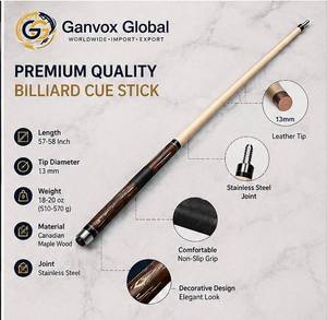Ganvox Global 2-piece Maple Wood Pool Cue Stainless Steel Joint High Quality Perfect Balance Elegant Design Premium Finish for - Product Image 2